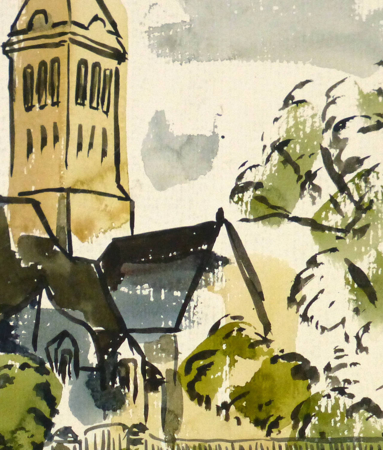 Vintage-Aquarell-Kristallgemälde (Beige), Landscape Art, von Unknown