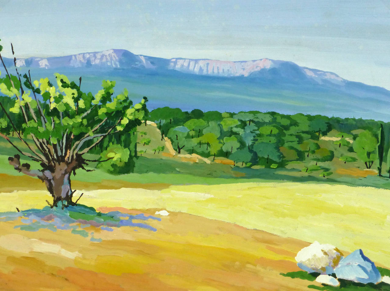 Unknown Landscape Painting - Vintage French Gouache Landscape- Les Baux de Provence