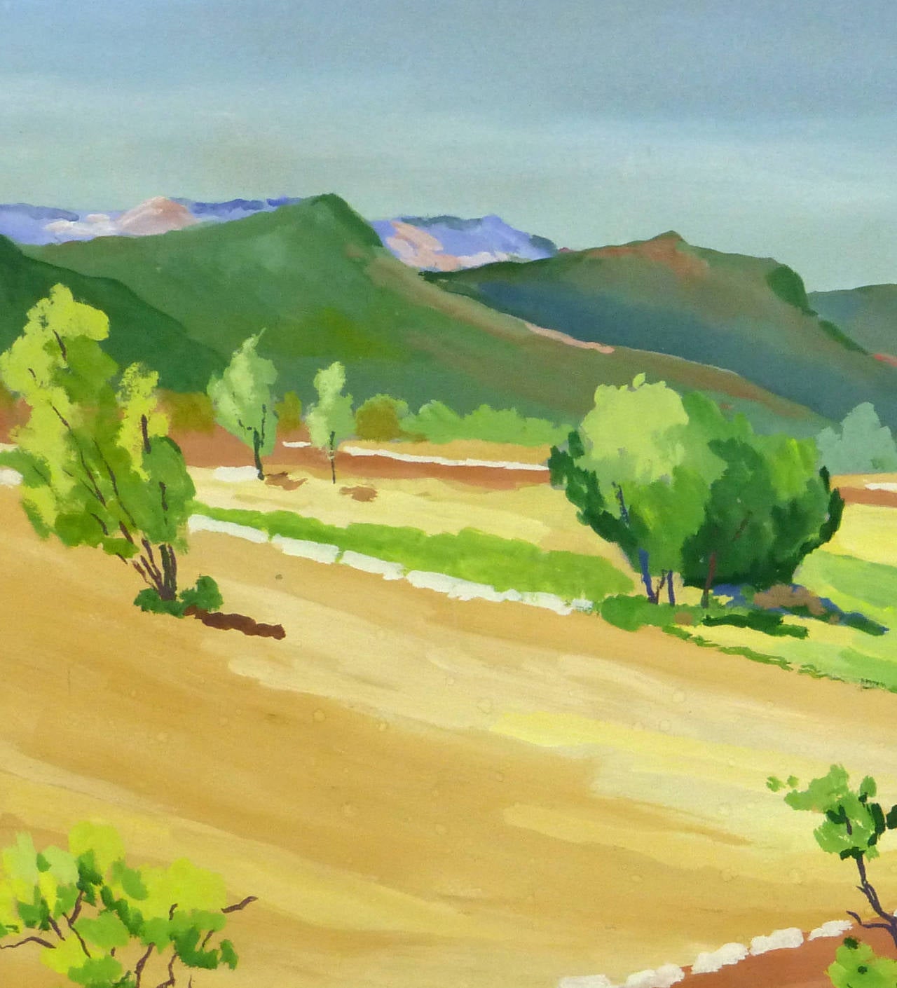 Vintage French Gouache Landscape - Provence - Painting by Unknown