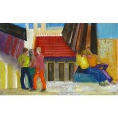 French Acrylic Painting - Social Gathering 12