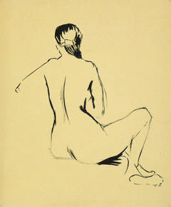 Vintage French Drawing - Ink Female Nude