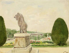 Vintage French Watercolor Landscape - Gardens of Versailles