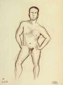 French Charcoal Sketch - Nude Male