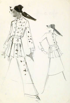 Vintage Paris Fashion Drawing - Pierre Balmain