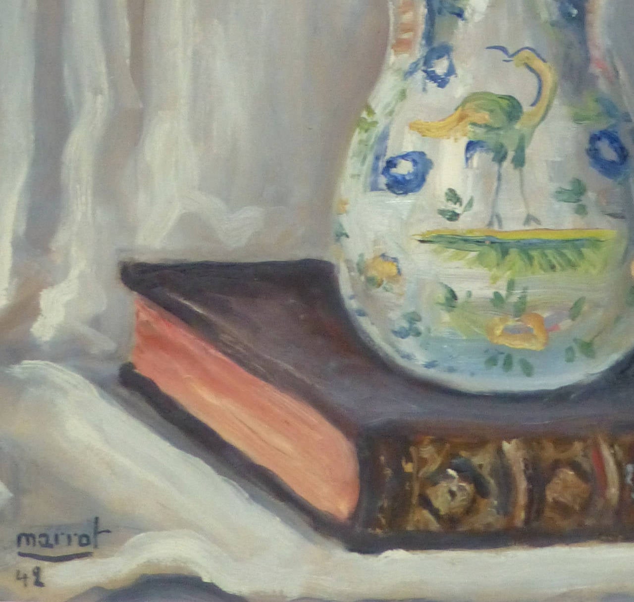 Französisches Öl-Stillleben im Vintage-Stil – Rosen und Lese (Schwarz), Still-Life Painting, von Unknown