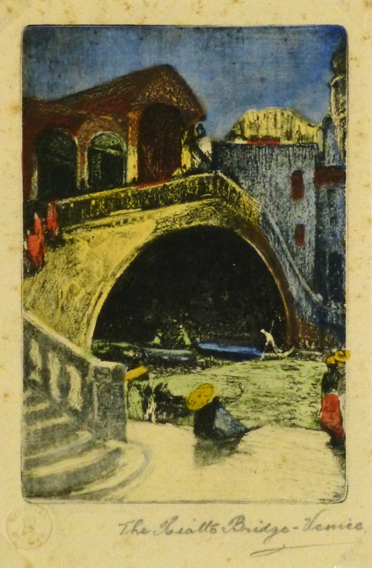 Unknown Landscape Print - Vintage Drypoint - Rialto Bridge, Venice