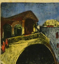 Vintage Drypoint - Rialto Bridge, Venice