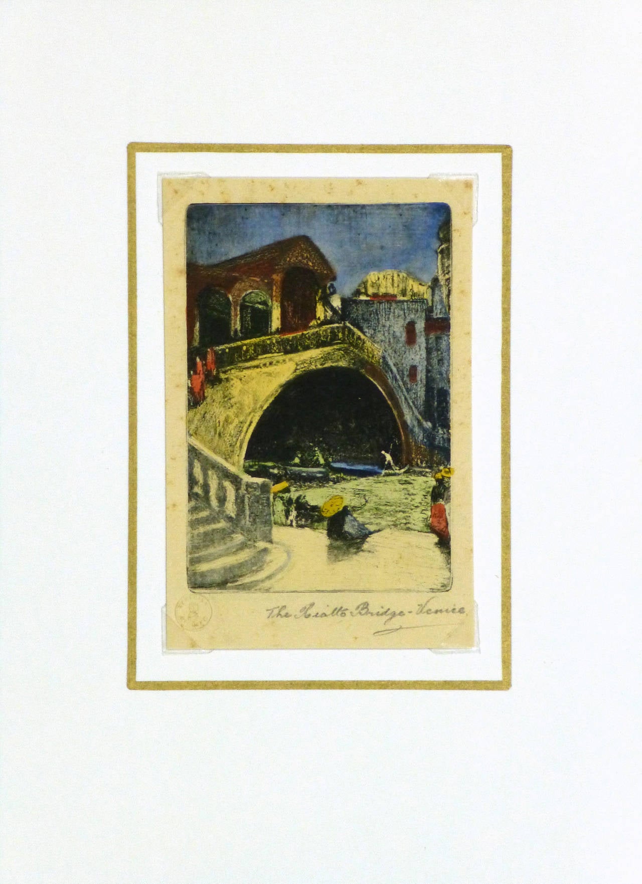 Vintage Drypoint - Rialto Bridge, Venice - Beige Landscape Print by Unknown