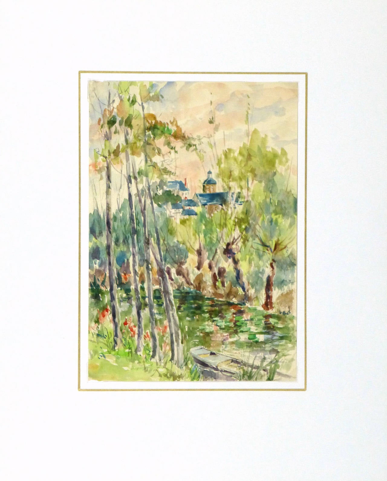 Vintage French Watercolor Landscape - Black Landscape Art by Roger Tochon