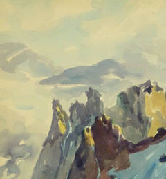 Aquarelle - Paysage vintage - Peaks de montagne