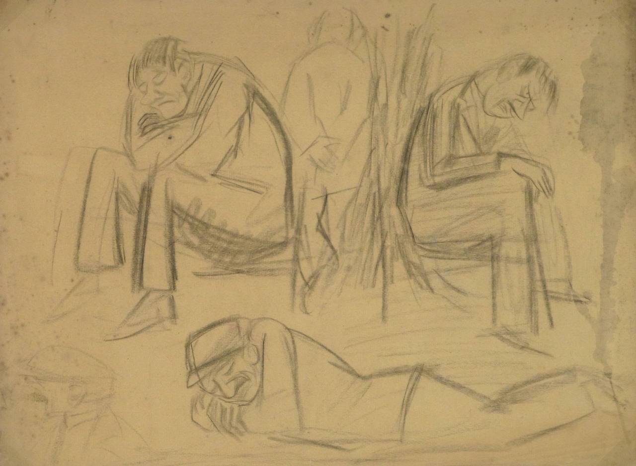 Unknown Figurative Art - Vintage Charcoal Sketch - Sitting & Reclining