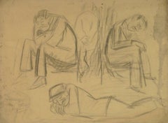 Vintage Charcoal Sketch - Sitting & Reclining