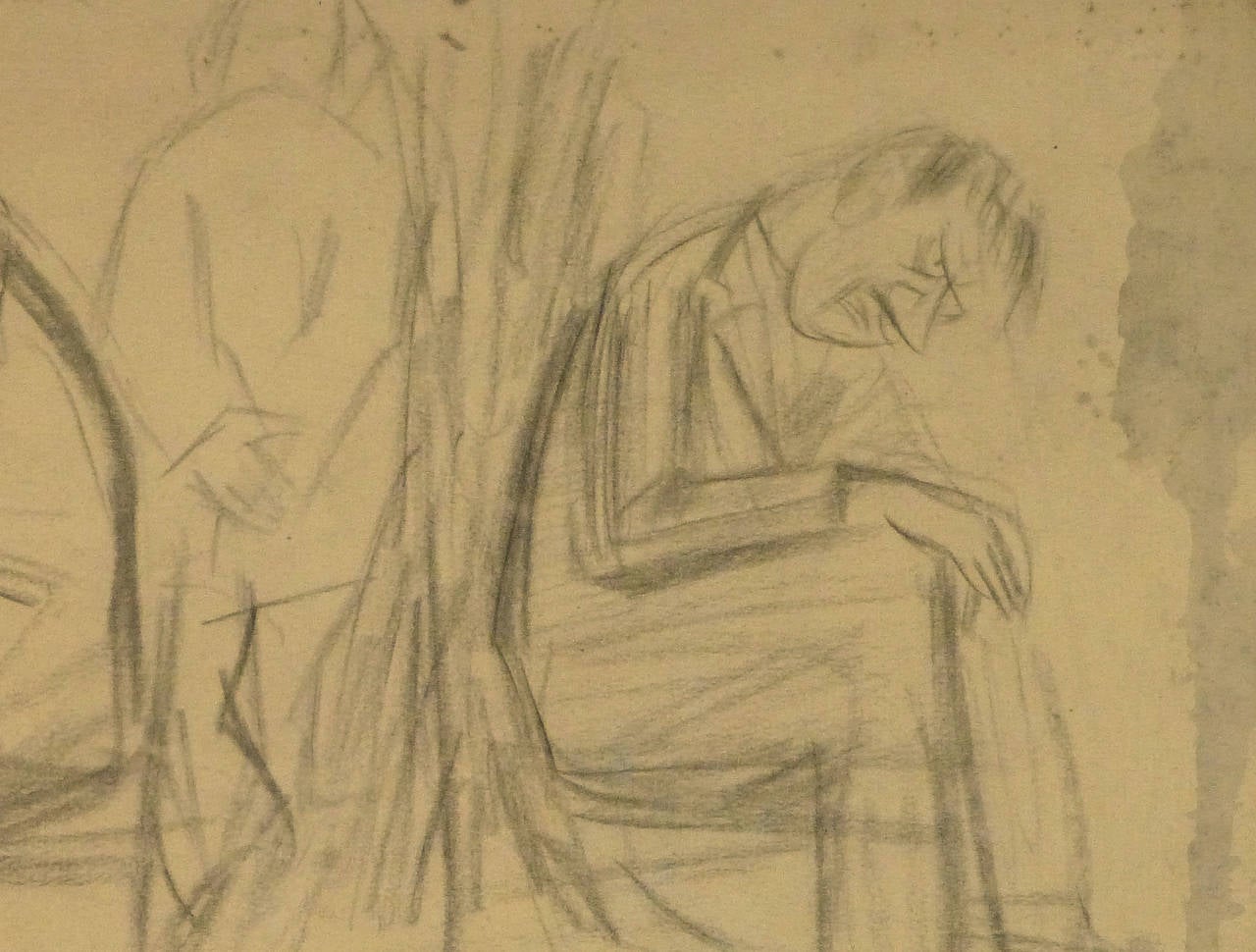 Vintage Charcoal Sketch - Sitting & Reclining - Brown Figurative Art by Unknown