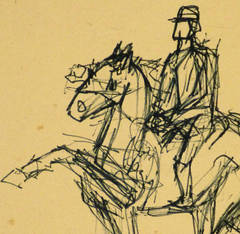 Vintage Ink Drawing - Prancing