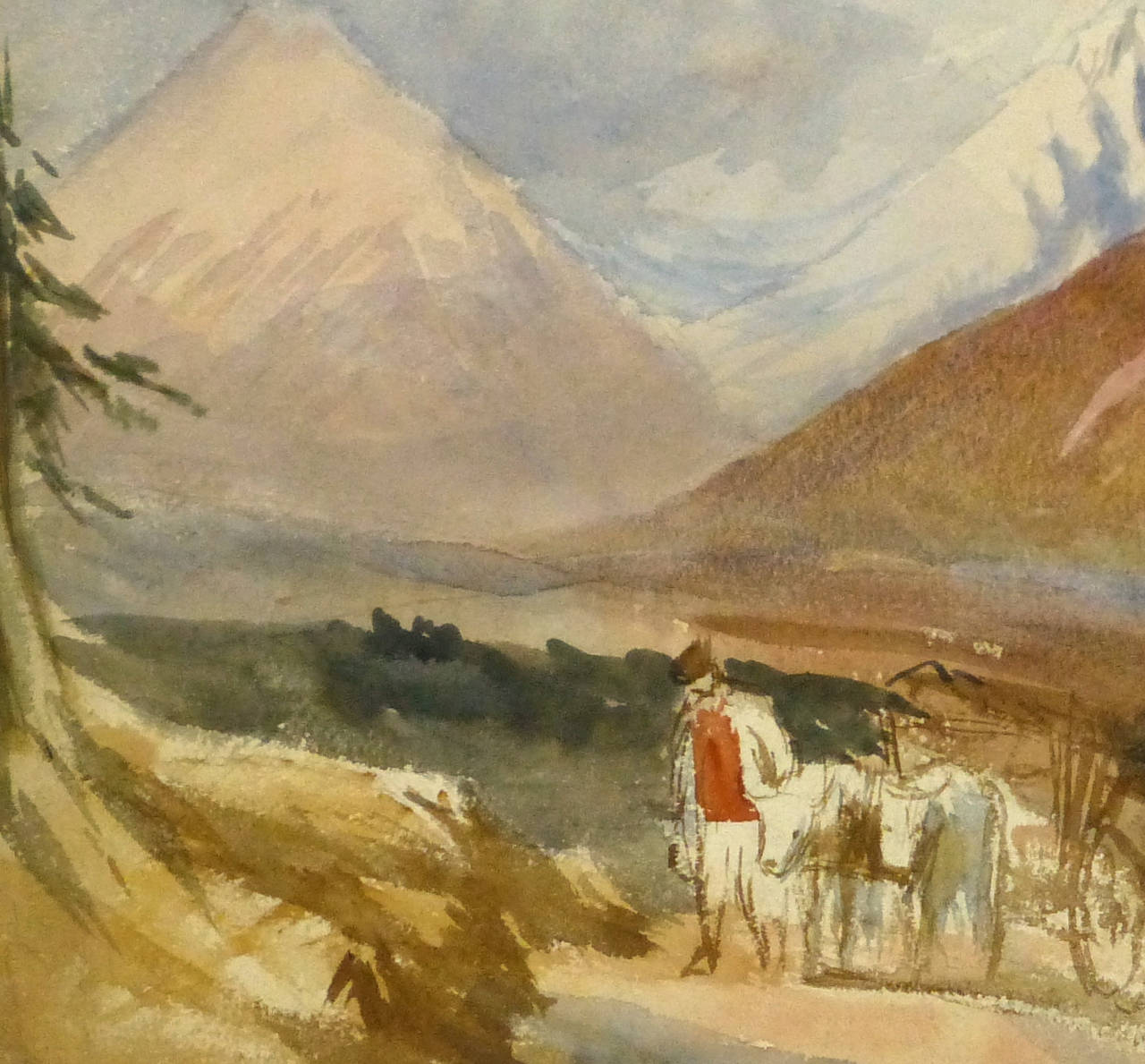 Vintage English Watercolor Landscape - Winter Peaks - Beige Landscape Art by Unknown