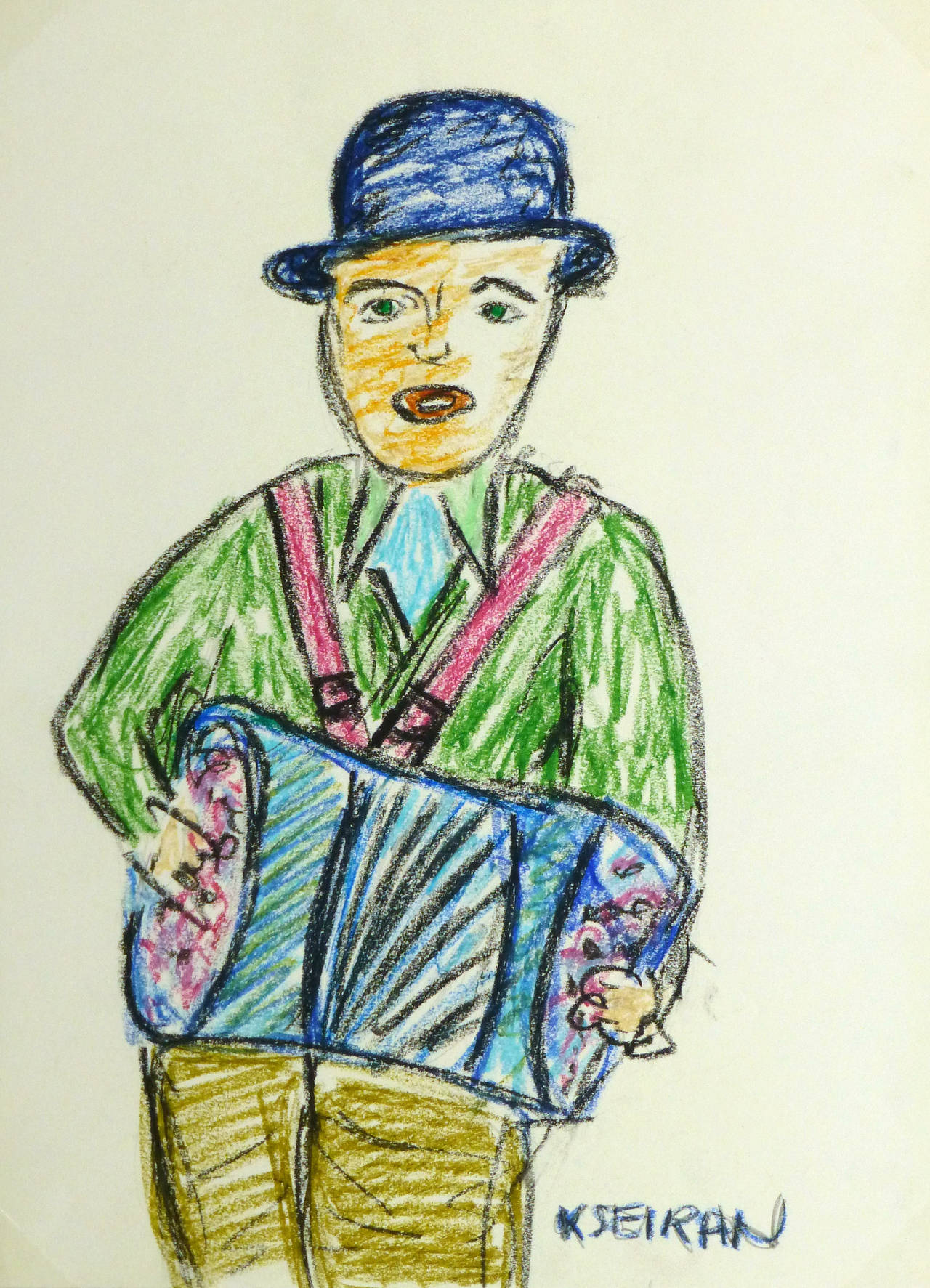French Oil Pastel - The Accordion Man
