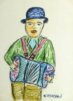 French Oil Pastel - The Accordion Man 10
