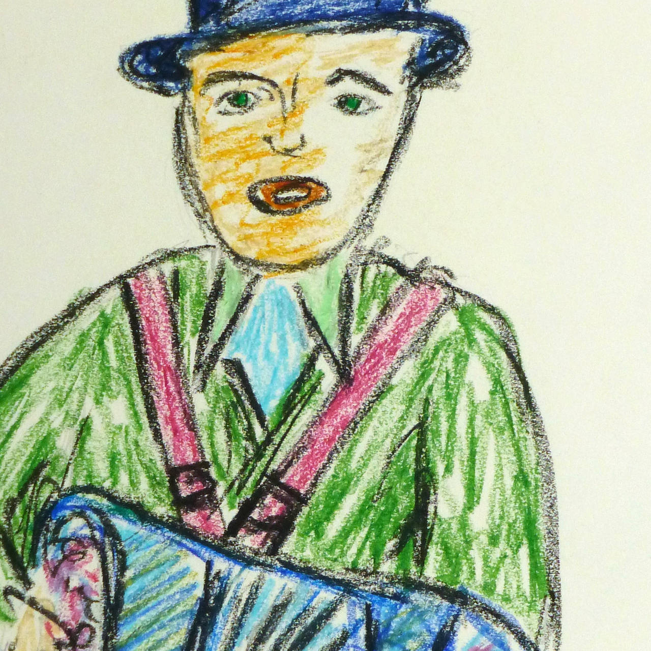 Pastello a olio francese - L'uomo della fisarmonica - Portrait Nero di Kseiran