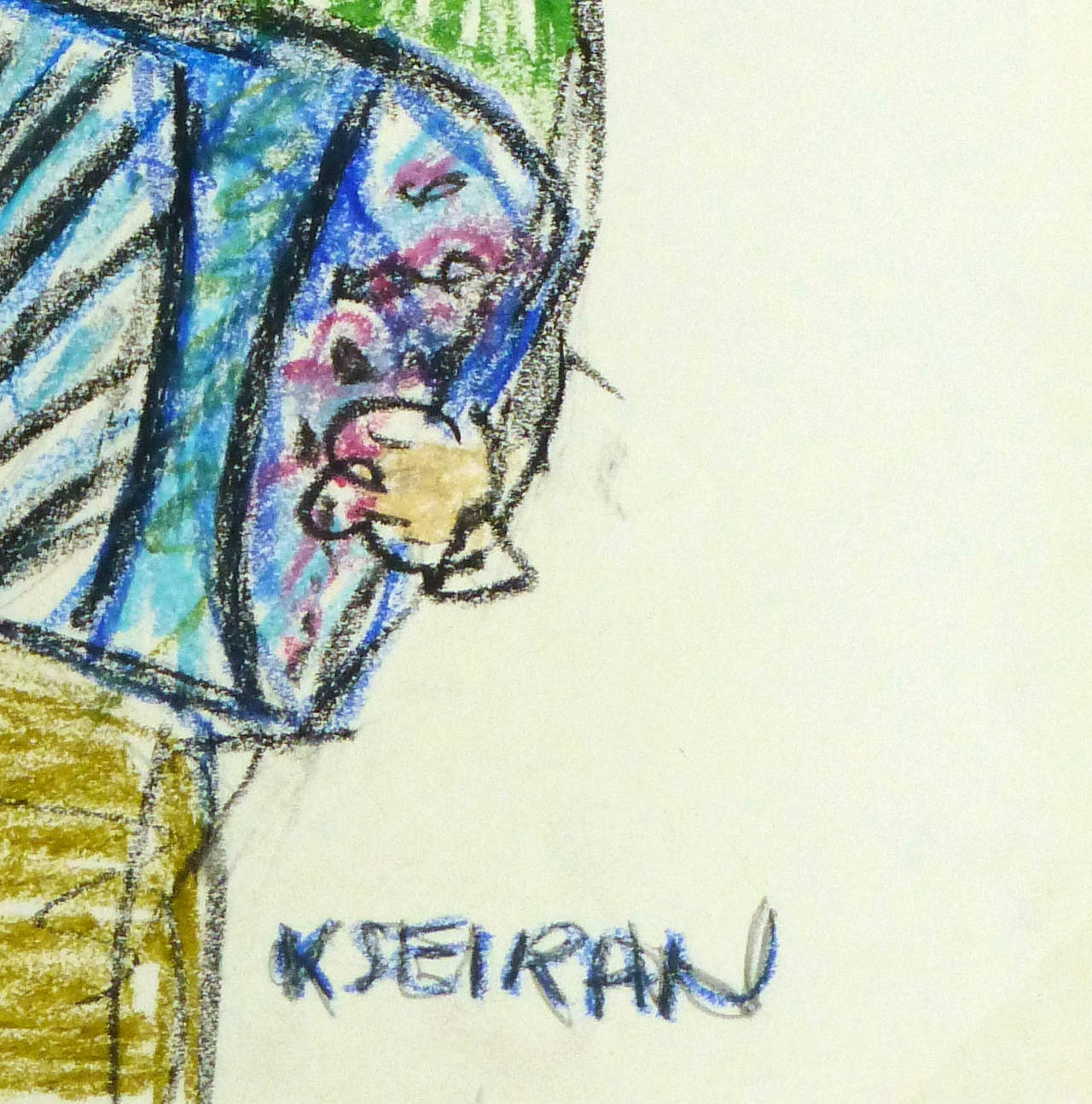 French Oil Pastel - The Accordion Man - Art by Kseiran