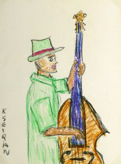 Pastel al óleo francés - El bajista