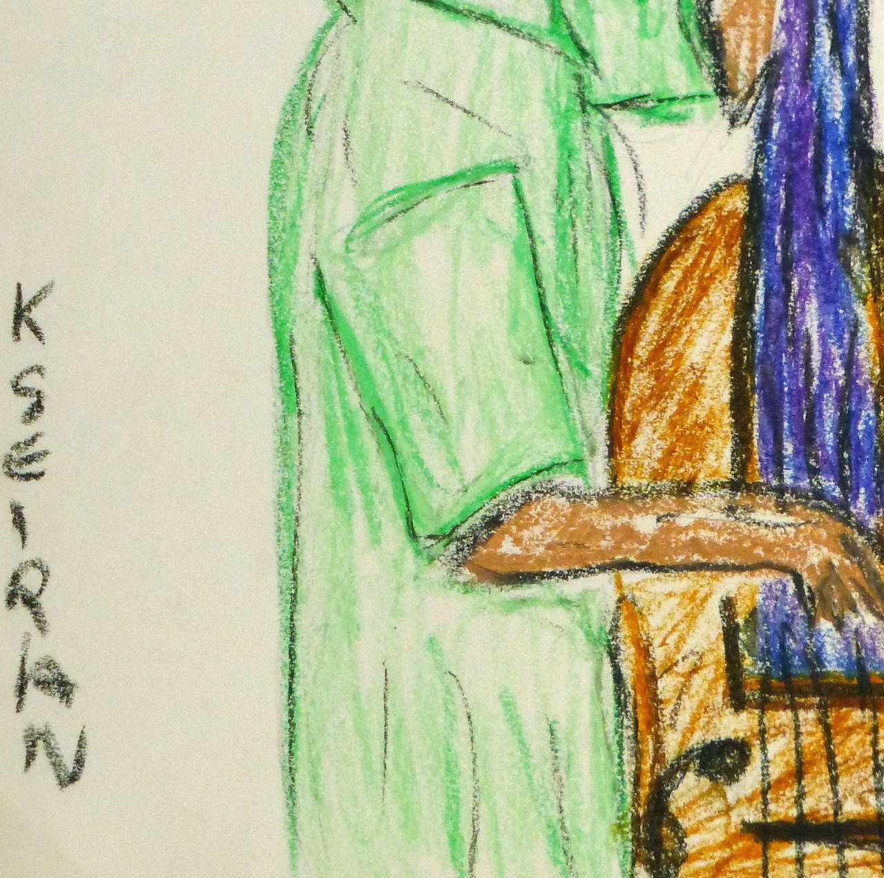French Oil Pastel - The Bassist - Art by Kseiran