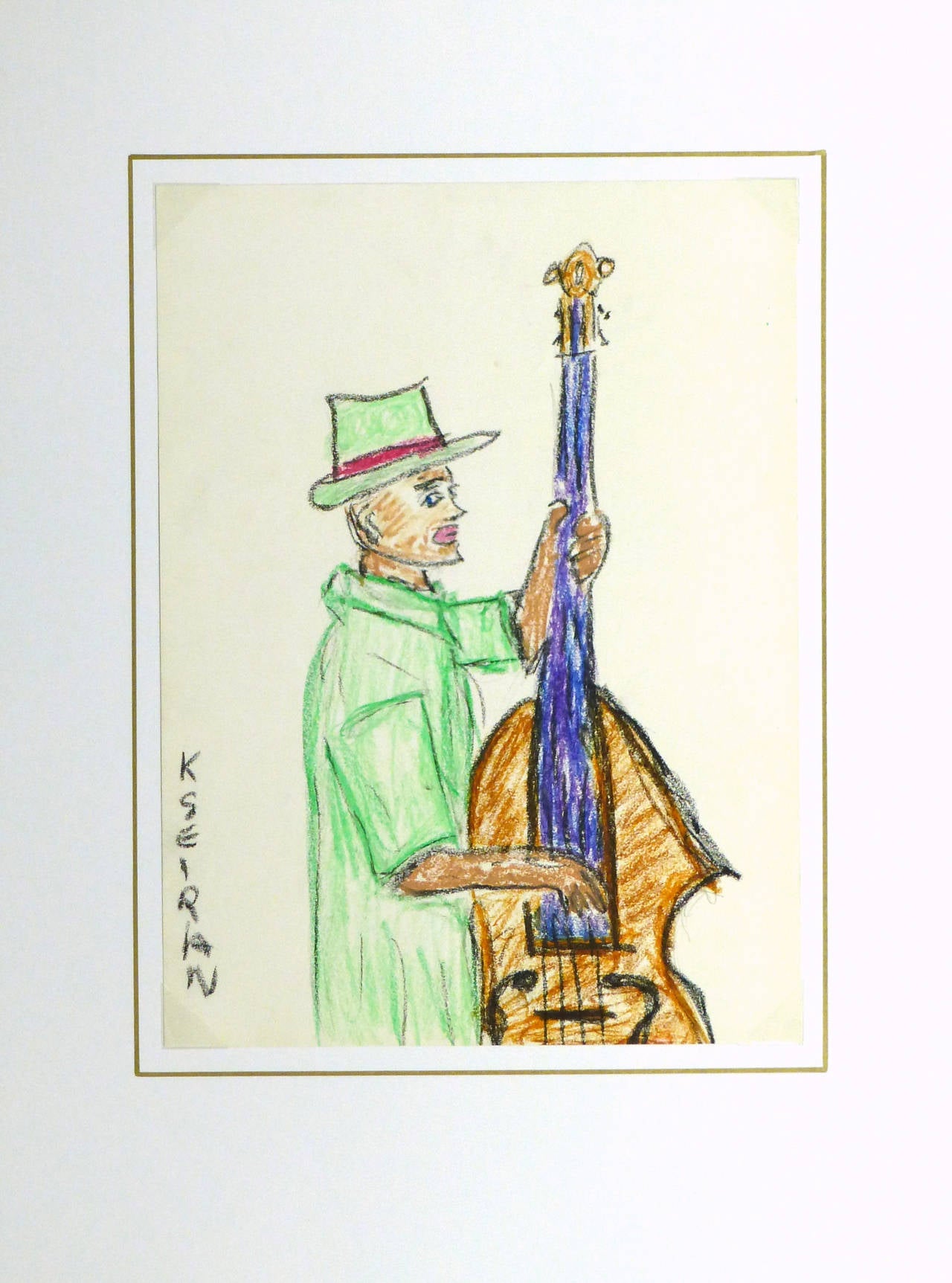 French Oil Pastel - The Bassist - Black Portrait by Kseiran