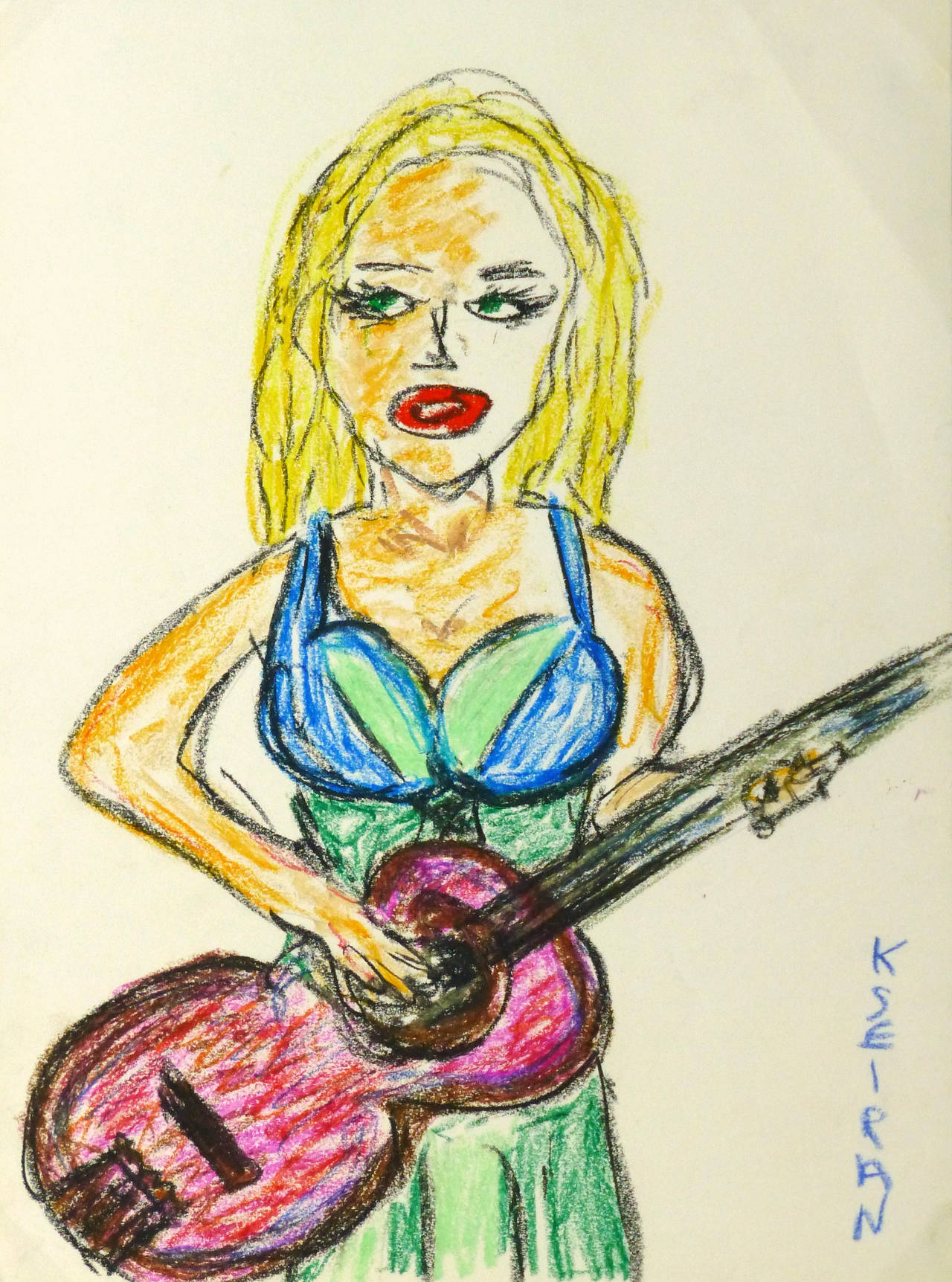 Kseiran Portrait - French Oil Pastel - The Guitarist