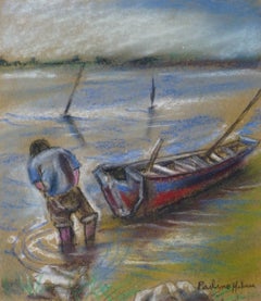 Used Marine Oil Pastel - Wading in the Bay