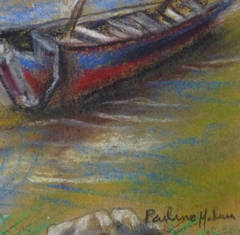 Pastel à l'huile Marin - Patauger dans la baie