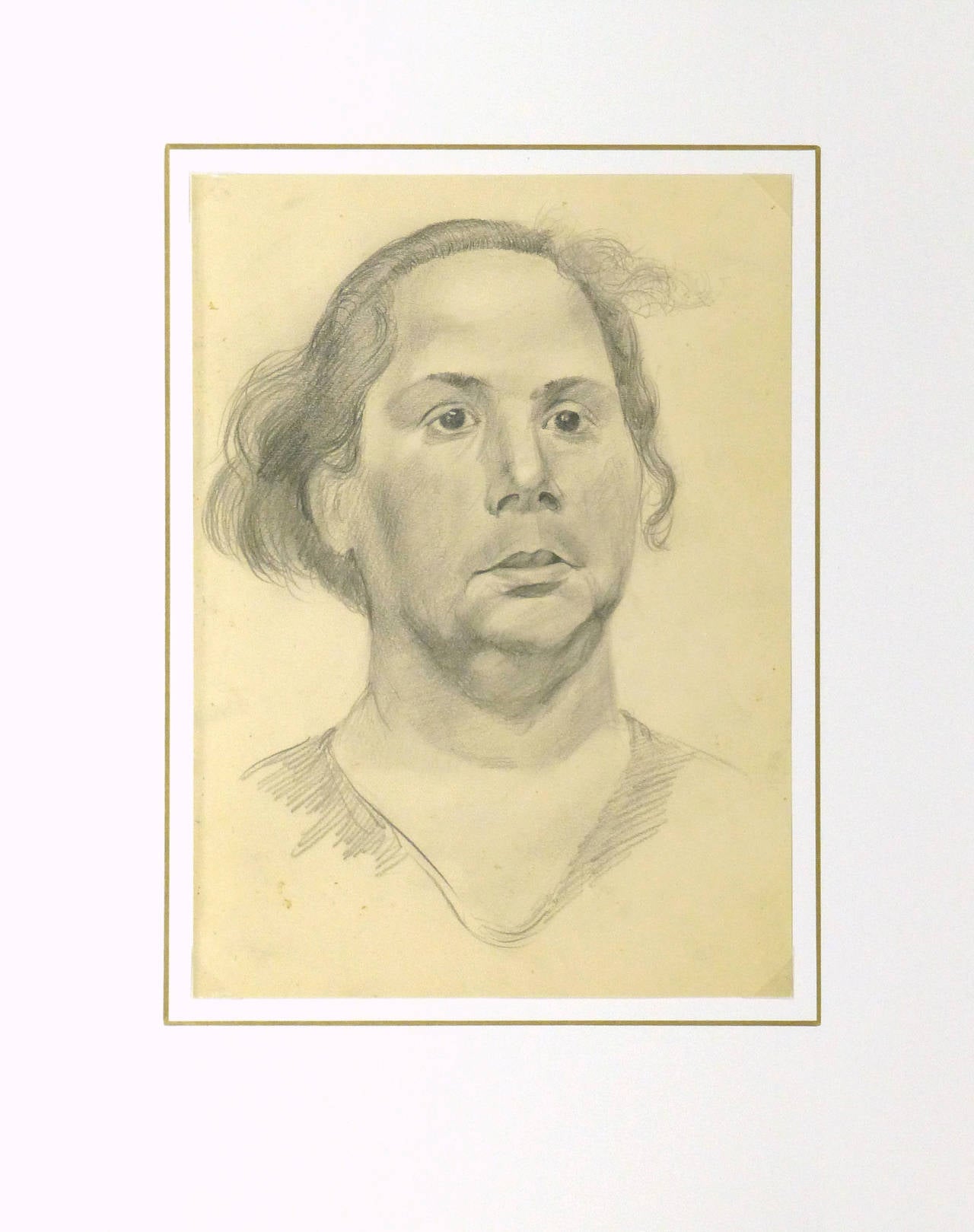 Delightful vintage pencil drawing of composed pose by W. Langer, circa 1930.

Original one-of-a-kind artwork on paper displayed on a white mat with a gold border. Mat fits a standard-size frame. Archival plastic sleeve and Certificate of