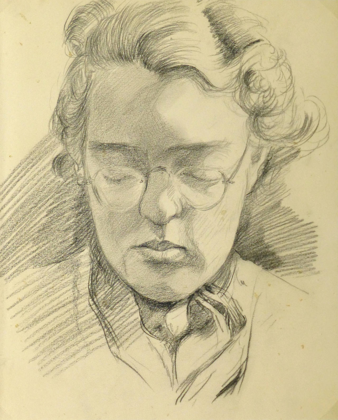 W. Langer Portrait - Vintage Pencil Drawing of Woman