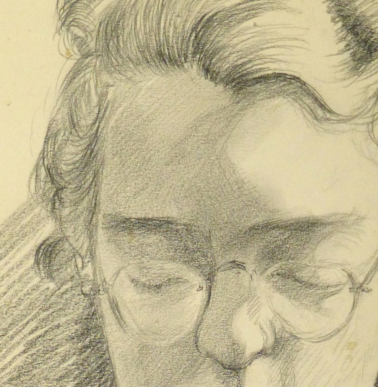 Vintage Pencil Drawing of Woman - Art by W. Langer