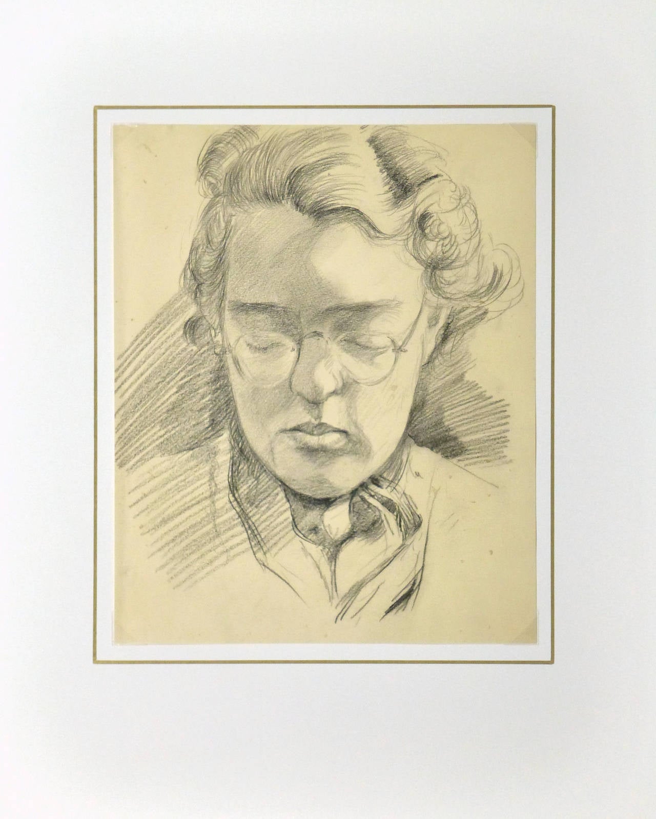 Vintage Pencil Drawing of Woman - Brown Portrait by W. Langer