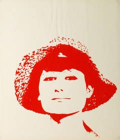 Vintage Serigraph - Poppy Red Portrait