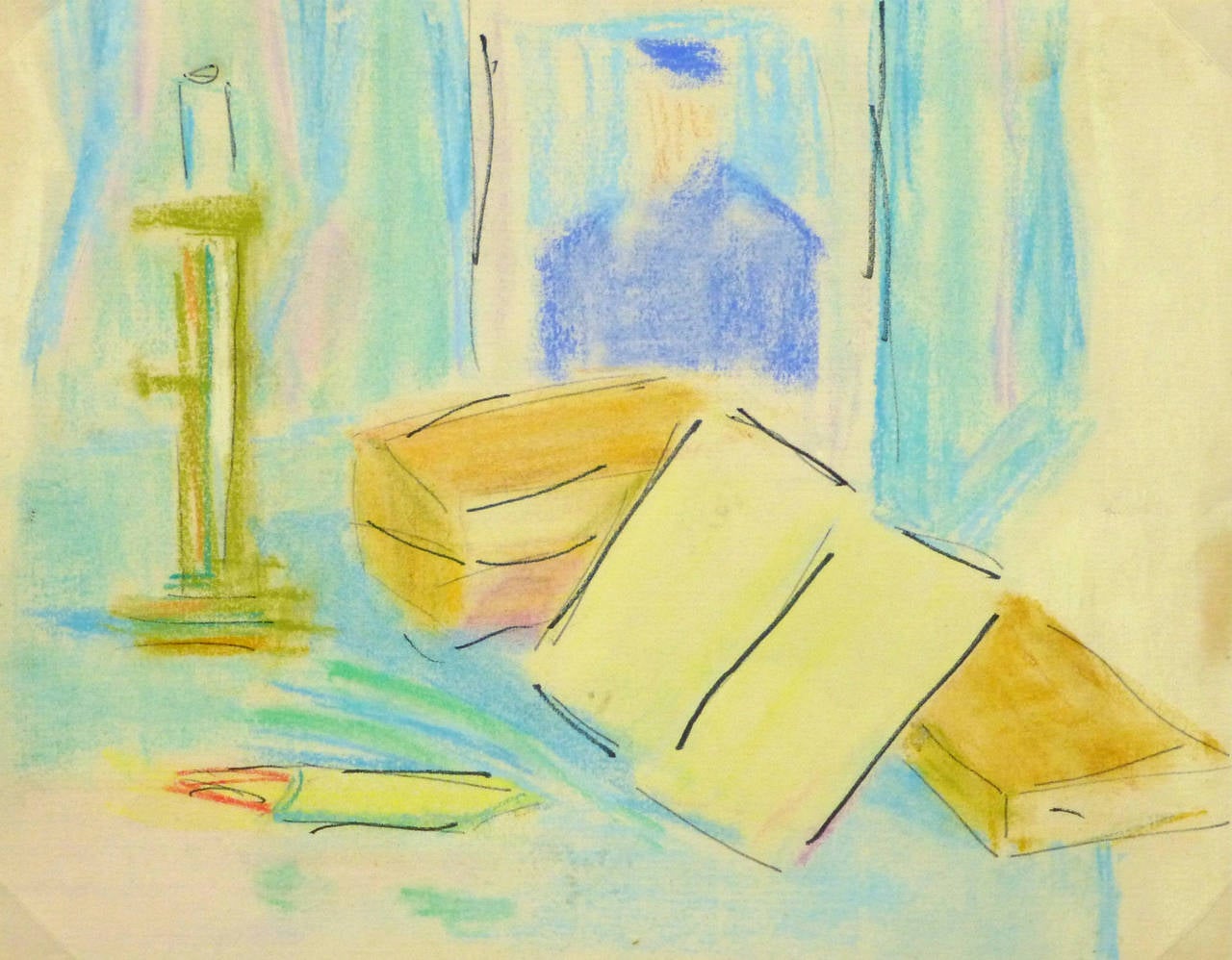 Madeleine Scali Still-Life – Französische Tinte und Pastell, Pastell  - Tafellandschaft