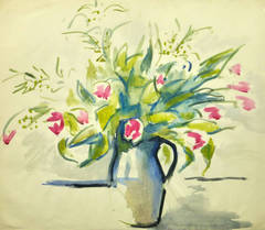 Vintage French Gouache - Pink Tulips