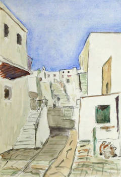 Vintage Watercolor Greek Landscape