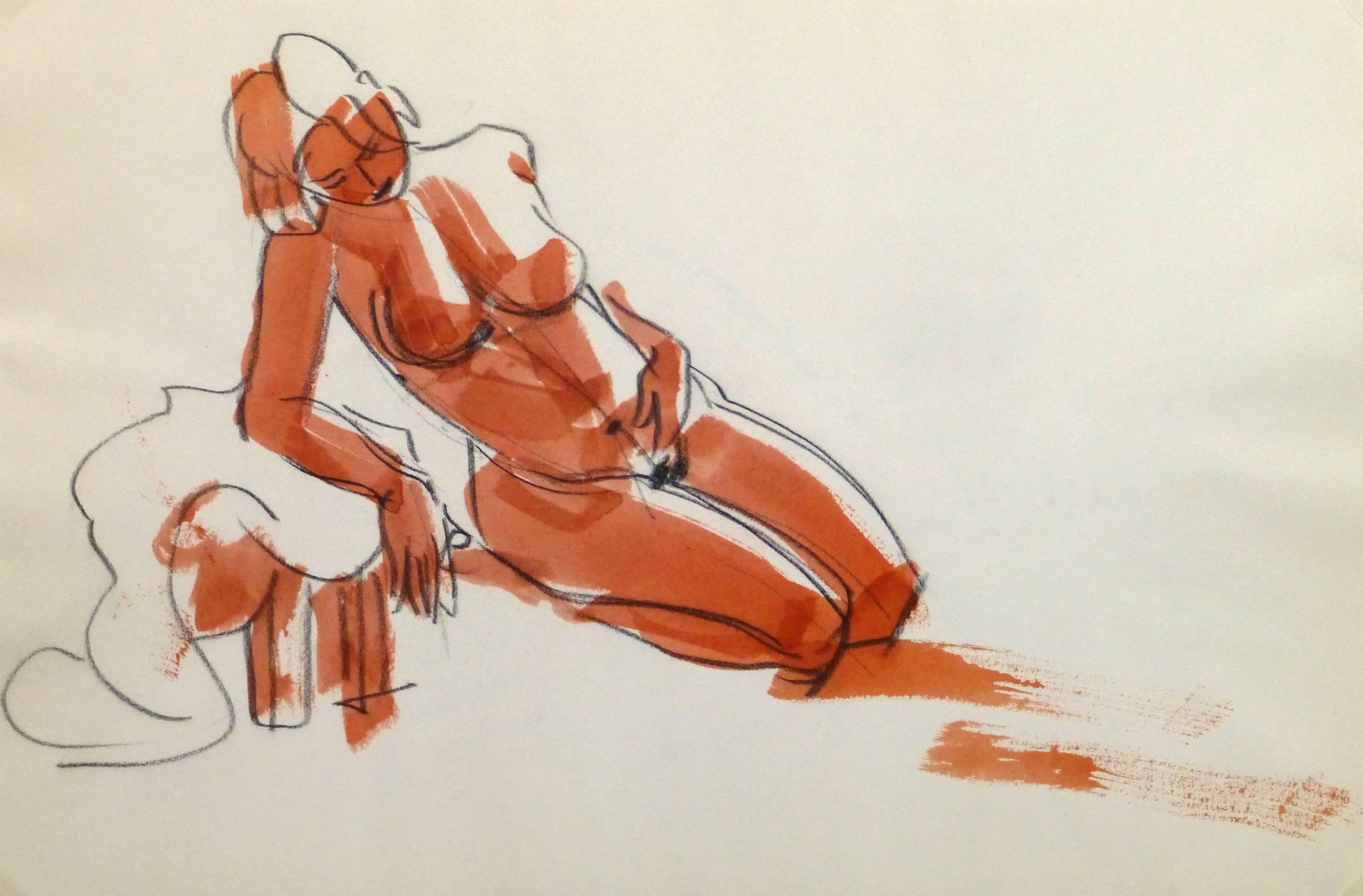 French Ink & Pencil - Sultry Nude - Art by Unknown