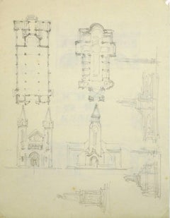 French Pencil Drawing of Church