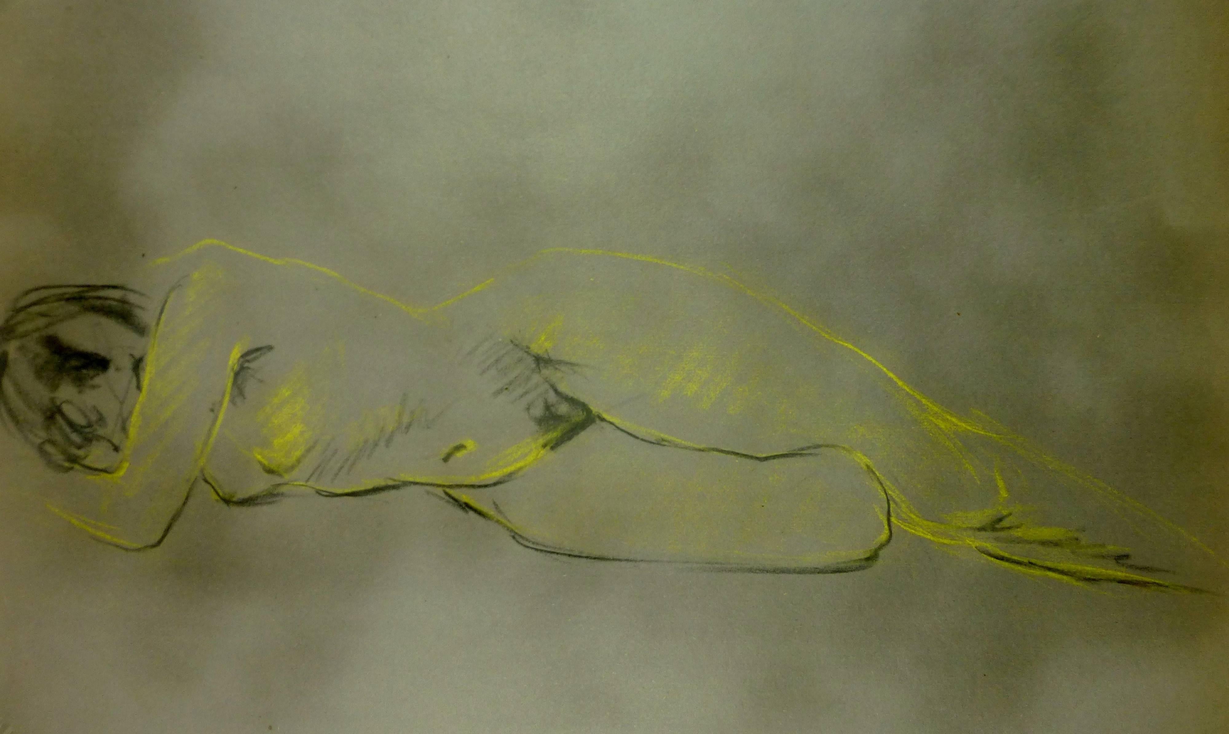Nude in Grey and Yellow Pastels - Art by Unknown