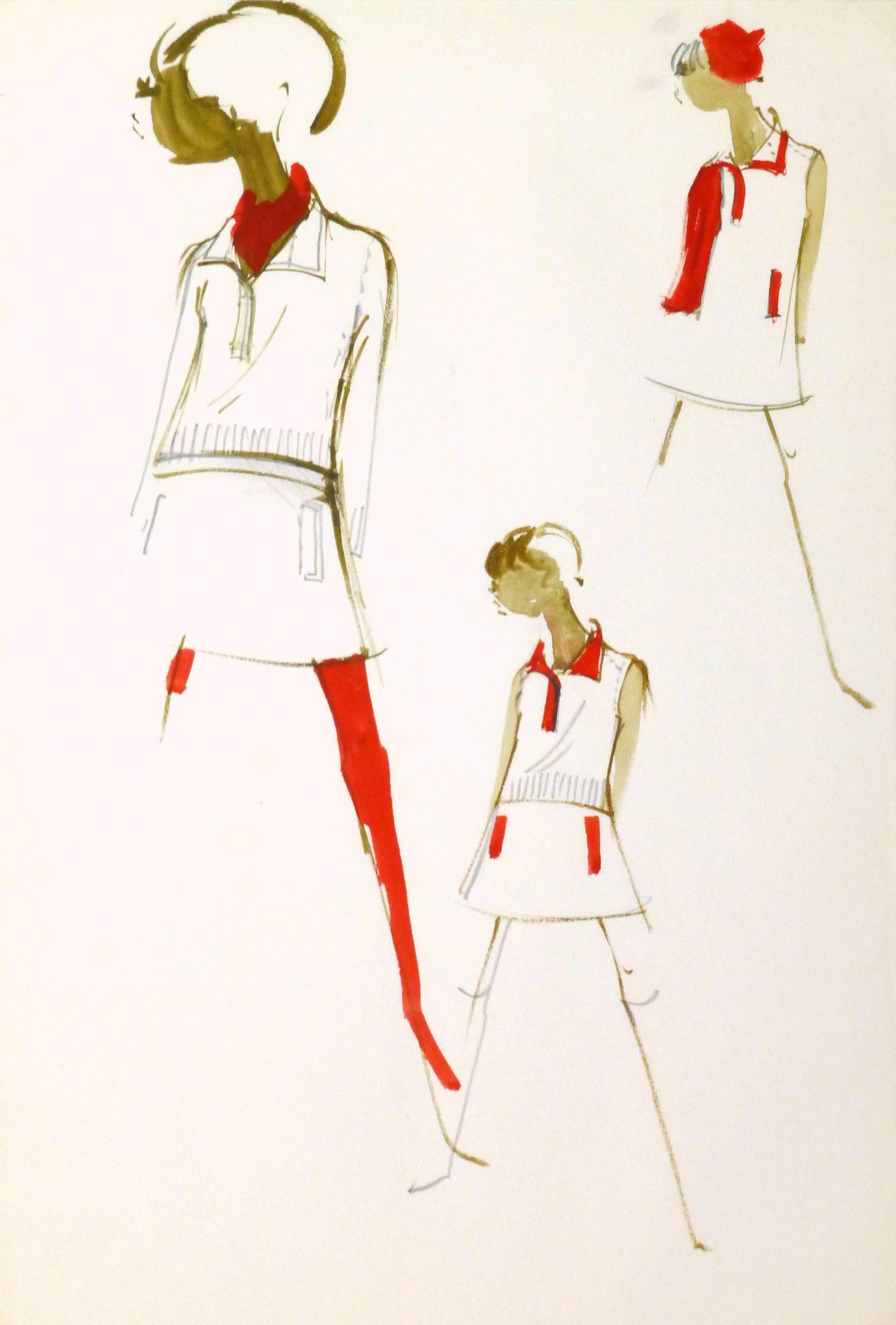 Pierre Balmain Figurative Art - Balmain Fashion Sketch