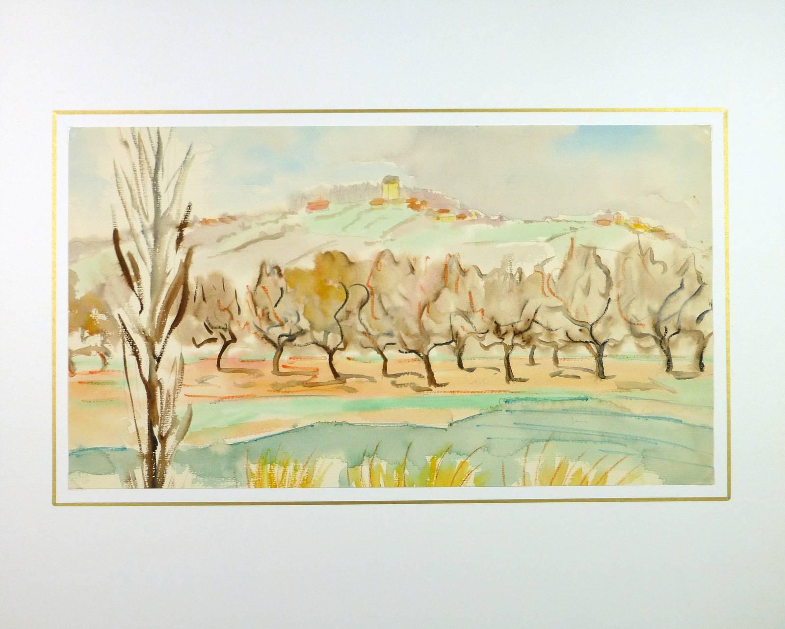 Olive Grove - Beige Landscape Art by Unknown