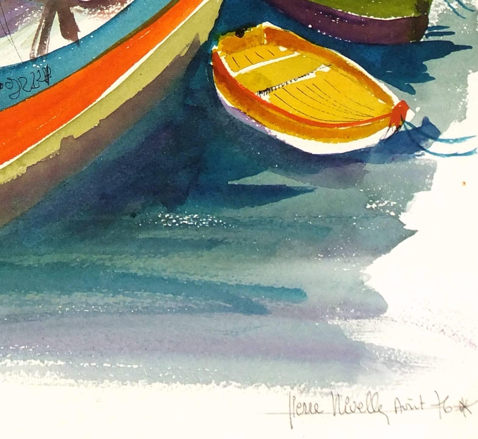 French Watercolor - Fishing Boats - Art by Unknown