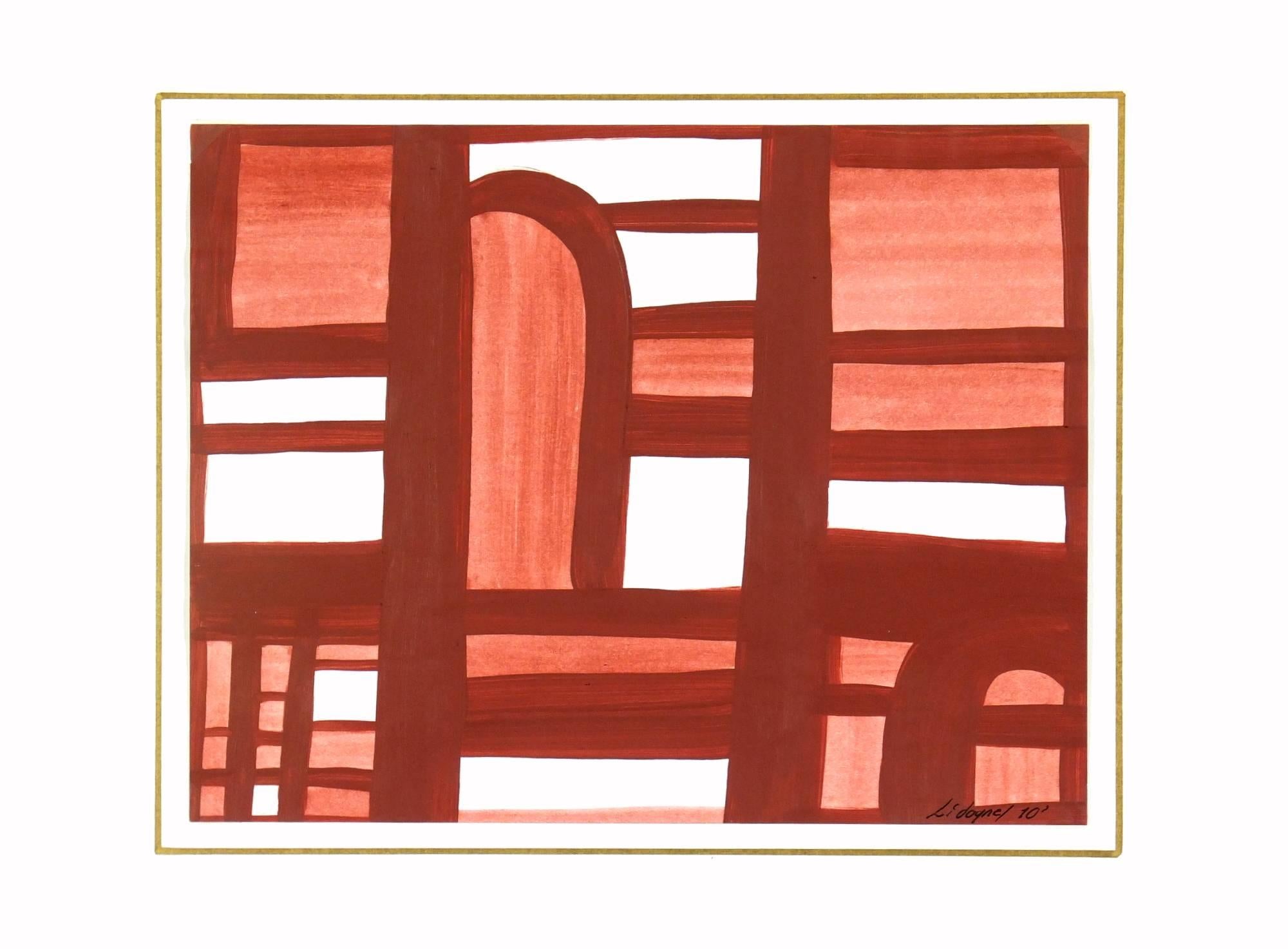 Red Colored Modern Abstract Painting - Partition 3
