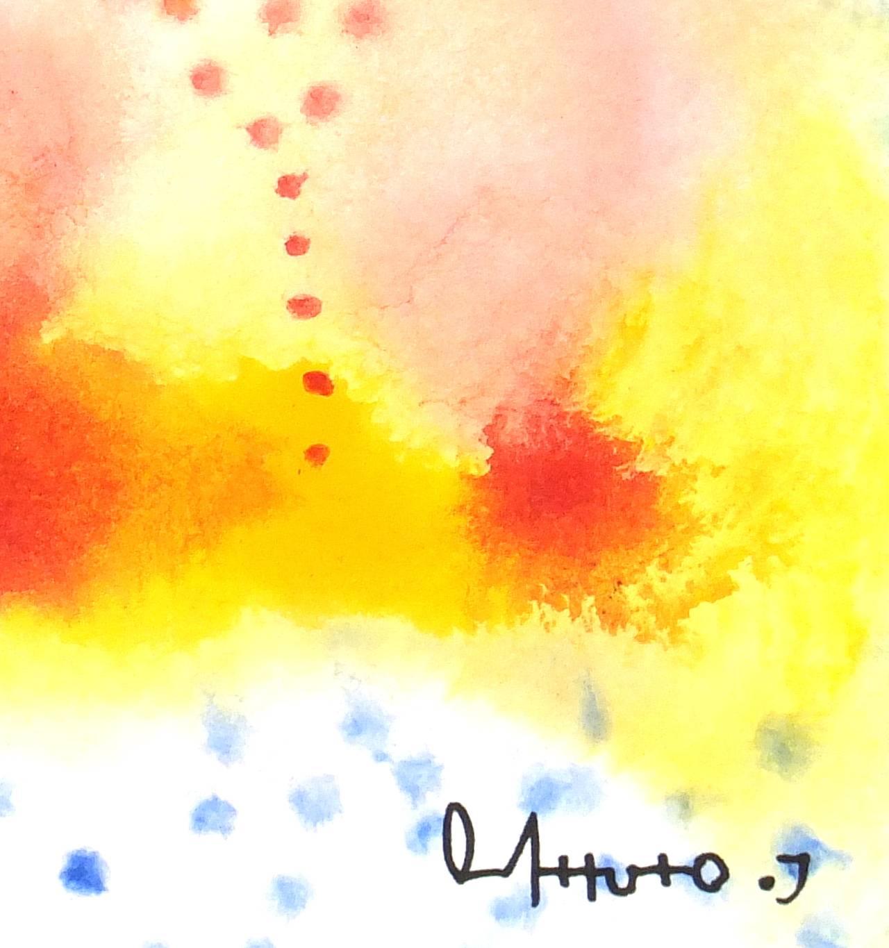 Abstrakte Aquarellmalerei (Beige), Abstract Drawing, von Oscar Arturo