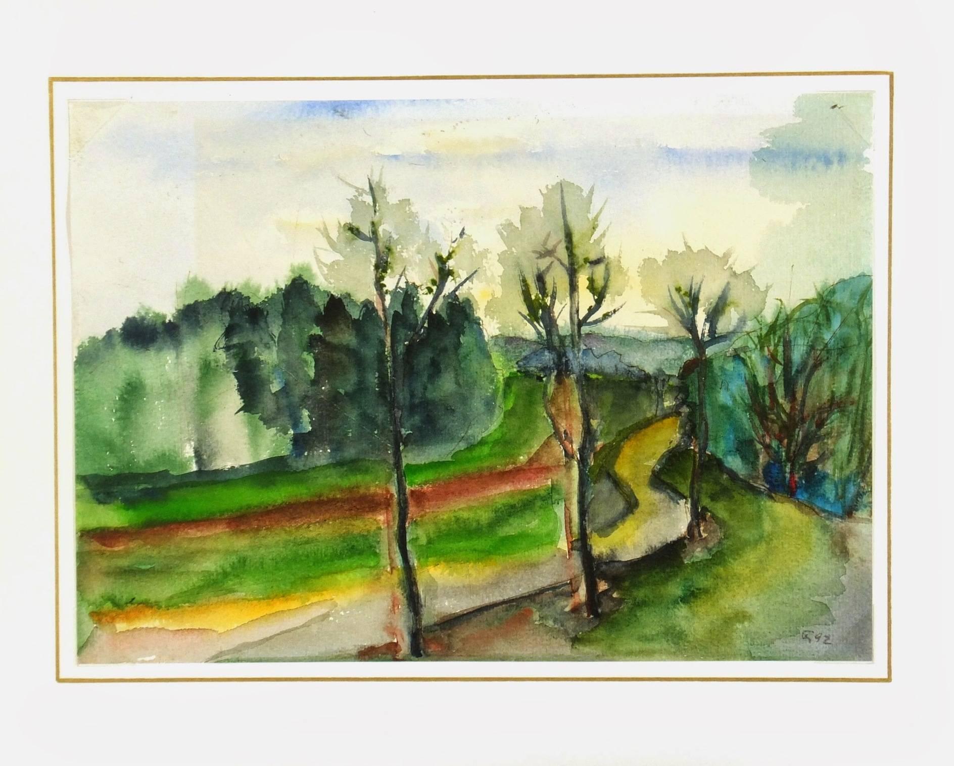 Aquarell-Landschaft (Beige), Landscape Art, von Unknown