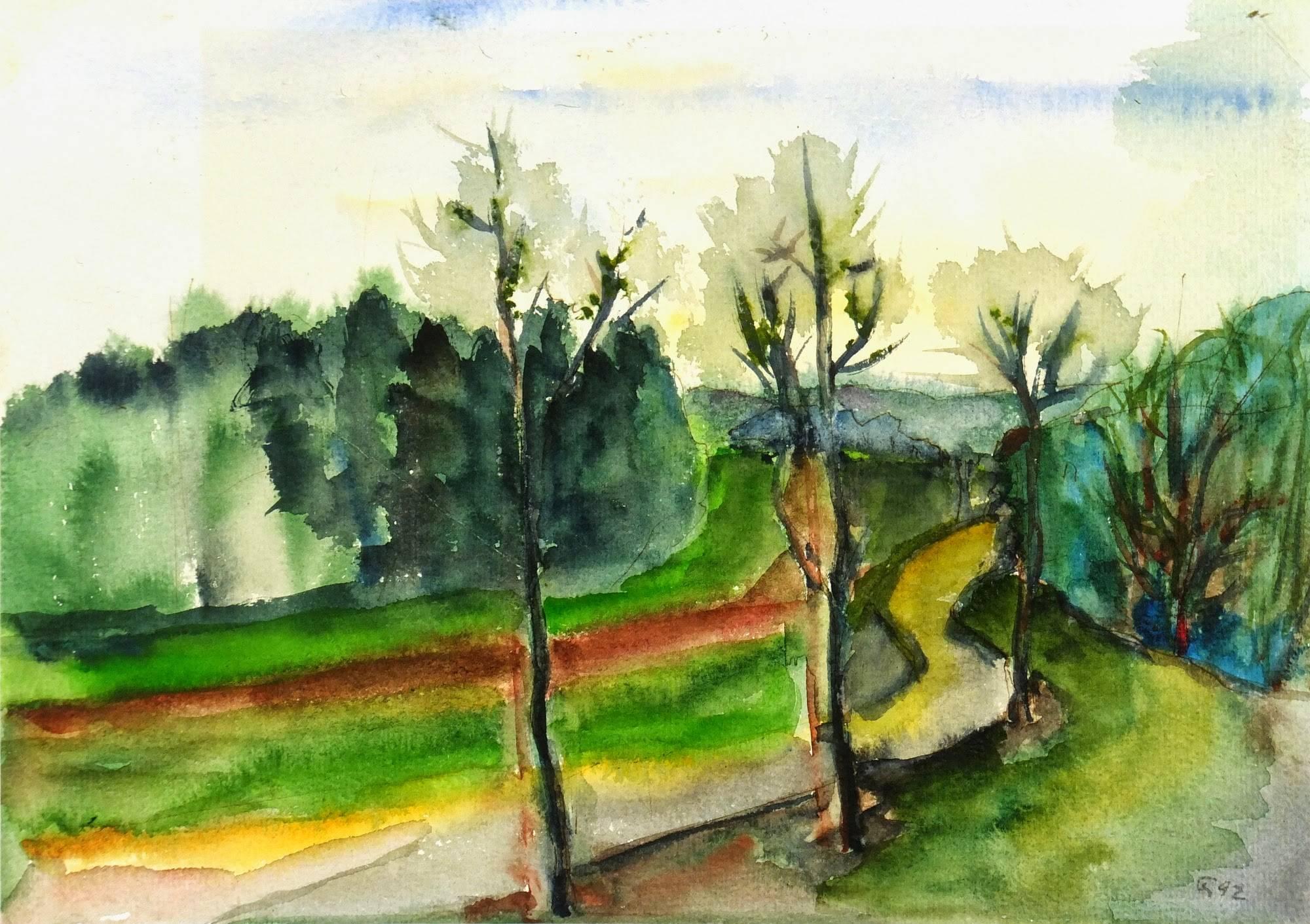 Unknown Landscape Art – Aquarell-Landschaft