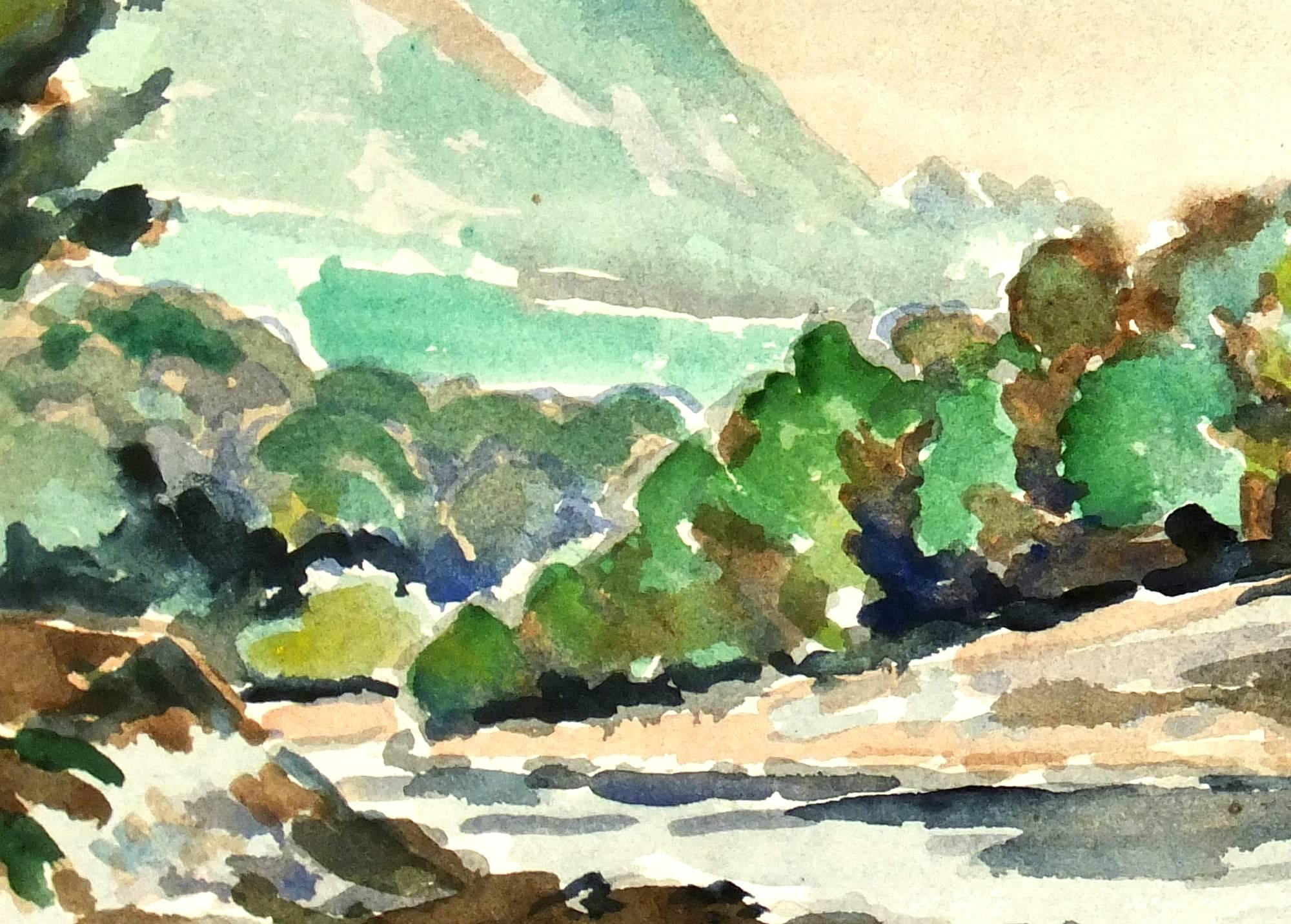 Acquerello della valle del fiume - Art di Unknown