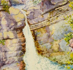 French Watercolor of Waterfall, C. 1950