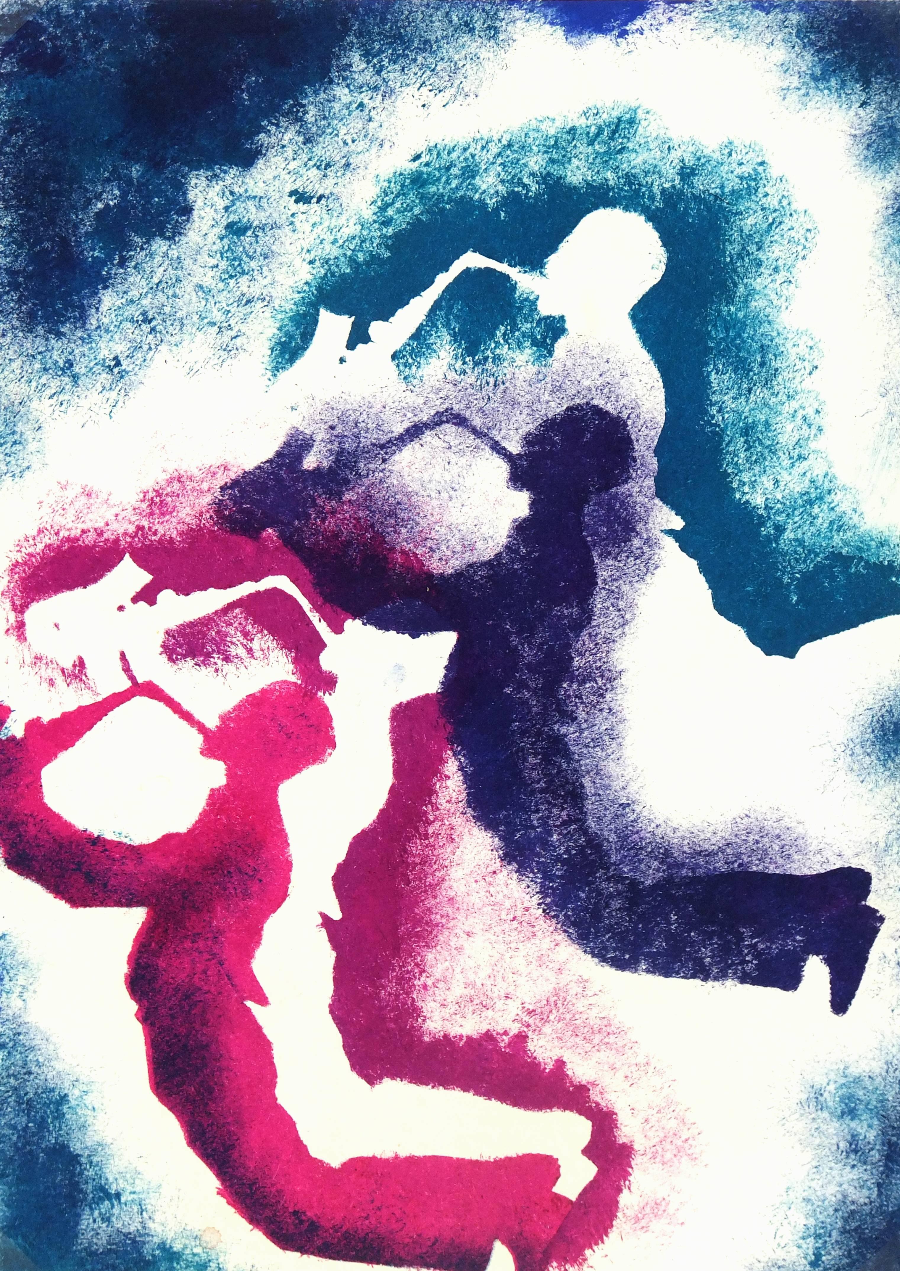 Unknown Abstract Drawing - French Abstract - Saxophone Player